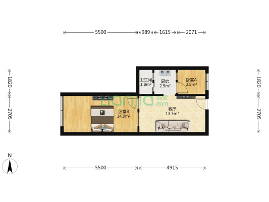 珠宝街 2室1厅1卫 45平方