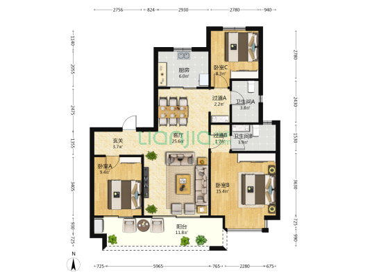 碧桂园南光城晨光和园 3室1厅2卫 120平方