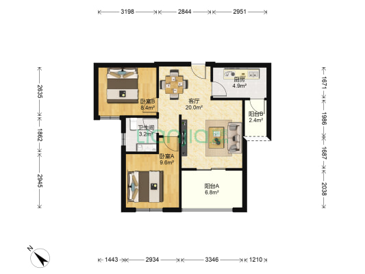 德坤新天地 2室1厅1卫 81平方