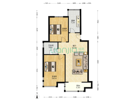 慧景苑 2室1厅1卫 95平方