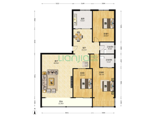 兴中大厦 3室2厅2卫 191平方