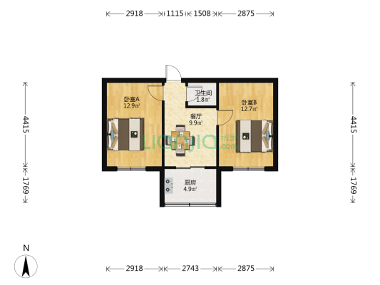 日升小区 2室1厅1卫 54平方