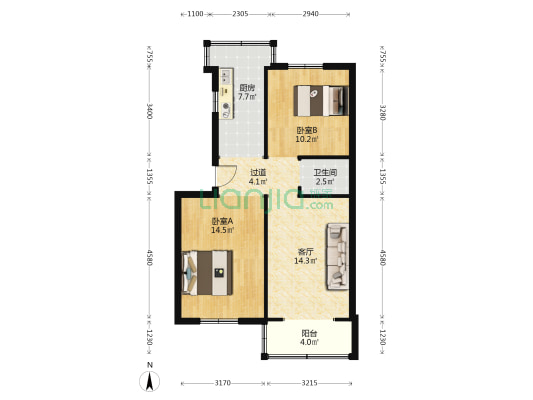 二轻家属院 2室1厅1卫 67平方