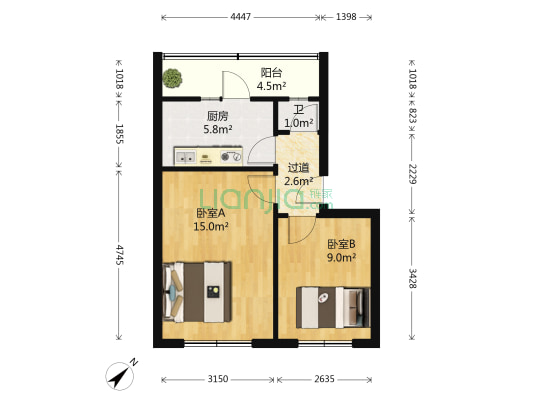 试验机宿舍 2室0厅1卫 48平方