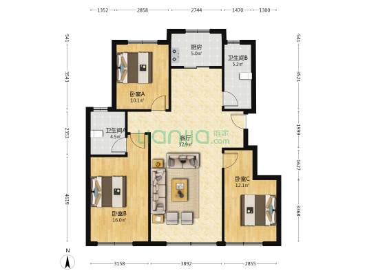 力旺·林溪湖 3室1厅2卫 115平方