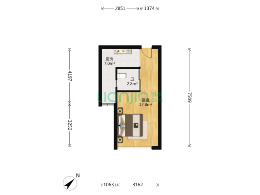 云泰广场 1室0厅1卫 36平方