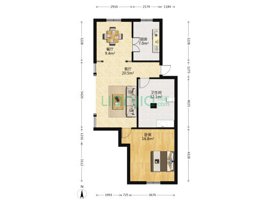 融侨花园三区 1室2厅1卫 84平方