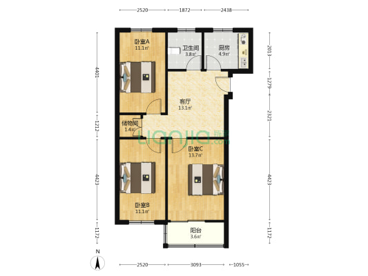 天长路市容委宿舍 3室1厅1卫 79平方