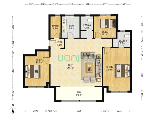 保利红岛湾北区 3室1厅2卫 142平方