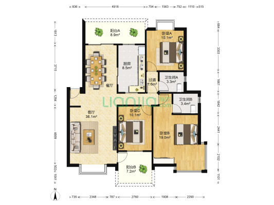 枫丹丽舍 3室1厅2卫 126平方