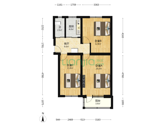 南三环中路59号 3室1厅1卫 74平方