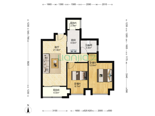 远洋朗郡 2室1厅1卫 77平方