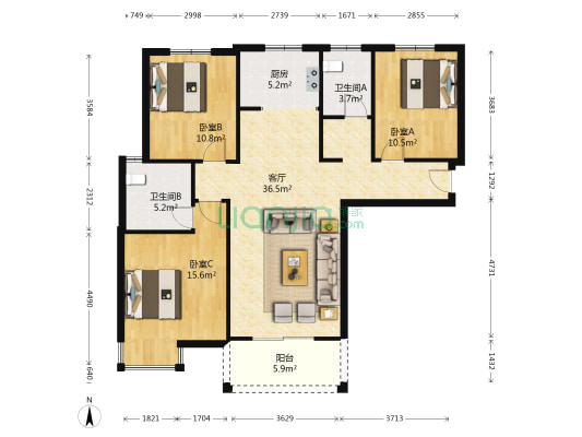 悦湖会 3室1厅2卫 124平方