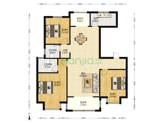 万象一期水岸香缇 3室1厅2卫 140平方
