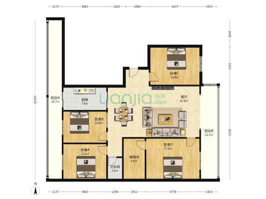 长业兴利苑 4室1厅1卫 203平方