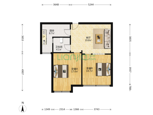 世茂花园 2室1厅1卫 84平方