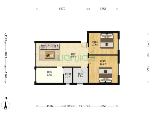 渝州路93号 2室1厅1卫 55平方