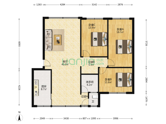 工商局家属院 3室1厅2卫 124平方