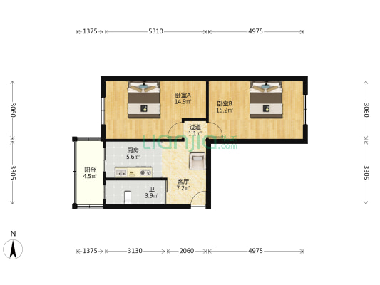 滨湖家园 2室1厅1卫 64平方