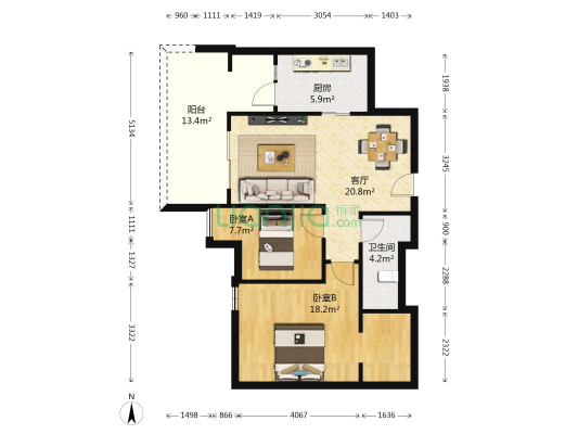 雅居乐君域公馆 2室1厅1卫 83平方