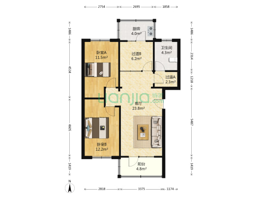 军安小区 2室1厅1卫 95平方