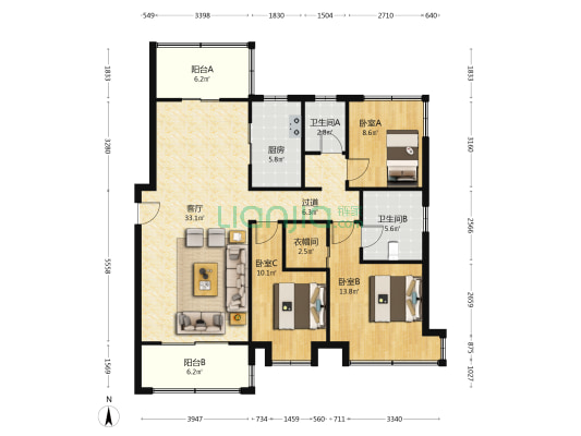 万科都荟启境 3室1厅2卫 121平方