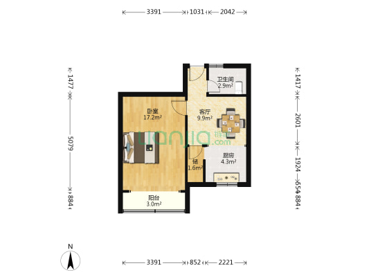 孙巷大楼 1室1厅1卫 46平方
