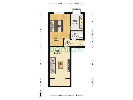 三十五中家属院 1室1厅1卫 44平方