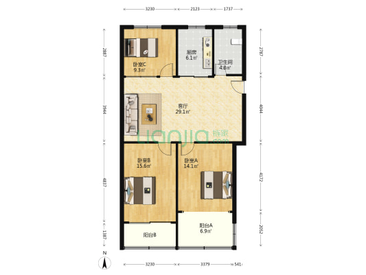 青山三村 3室1厅1卫 107平方
