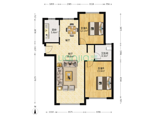 万城澜郡 2室1厅1卫 91平方