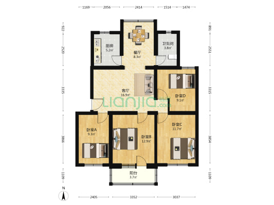 厢红旗路9号院 4室2厅1卫 105平方