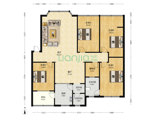 石羊巷25号 4室2厅3卫 178平方