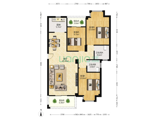芸溪居住公园(四期) 3室1厅2卫 126平方