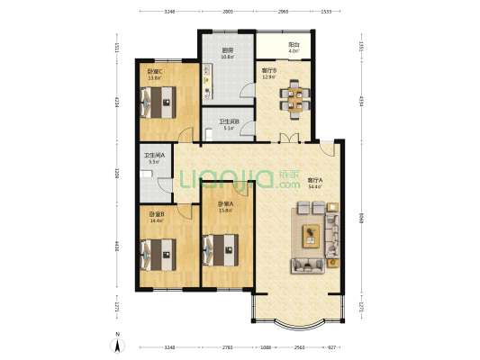 南风苑 3室2厅2卫 169平方