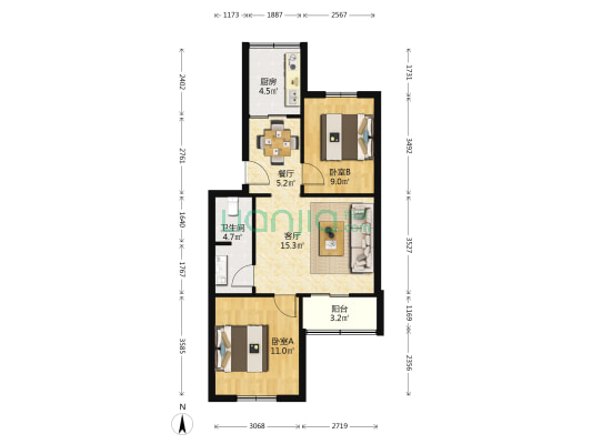 东元路物流社区 2室2厅1卫 66平方