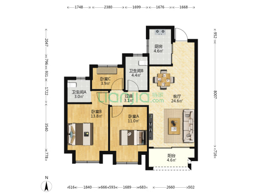 清越府 3室1厅2卫 91平方
