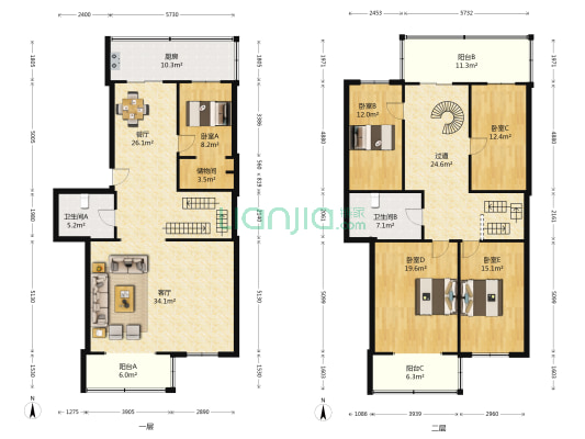 汇信小区 5室2厅2卫 237平方
