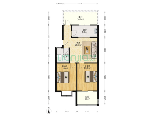 华鑫公寓 2室1厅1卫 71平方