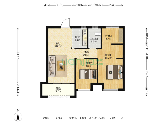 锦艺四季城香枫苑 3室1厅1卫 89平方