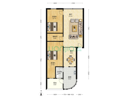 富强苑小区 2室2厅1卫 105平方