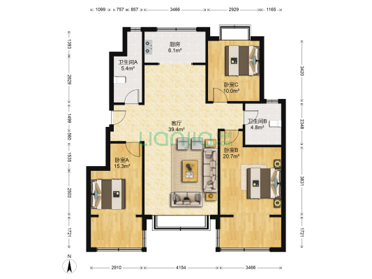 晨曦嘉园 3室1厅2卫 130平方