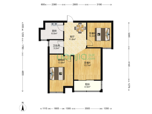 中泽新景园 2室1厅1卫 82平方