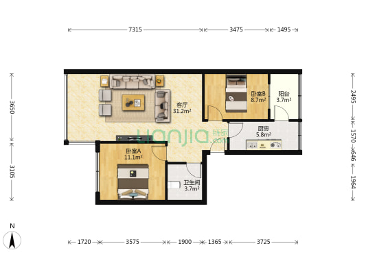 金仓路9号 2室1厅1卫 55平方