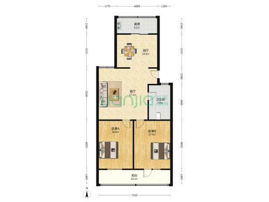 迎春南区（工行家属院） 2室2厅1卫 119平方