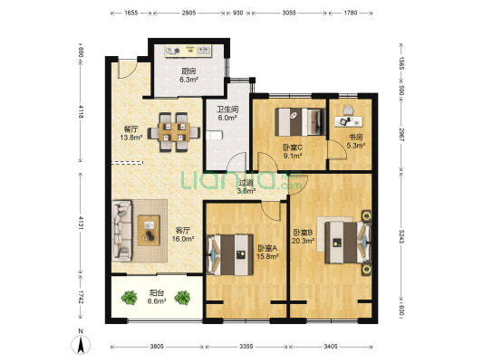 翠湖苑 4室2厅1卫 132平方