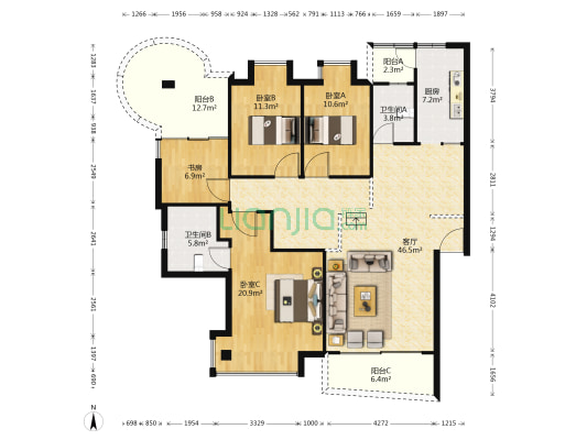 博瑞都市花园 4室1厅2卫 154平方