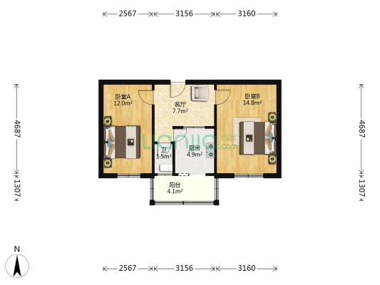 金星里北区 2室1厅1卫 55平方