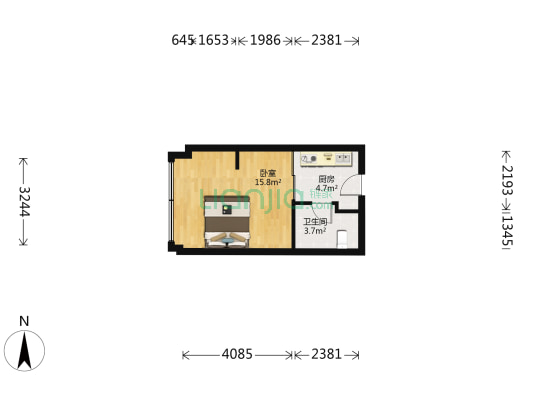 一方大厦 1室0厅1卫 33平方