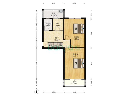 武清二院集贤楼 2室2厅1卫 74平方