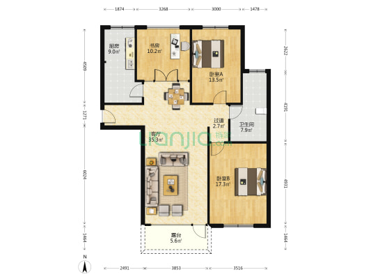 景园  盛世华都 3室1厅1卫 137平方